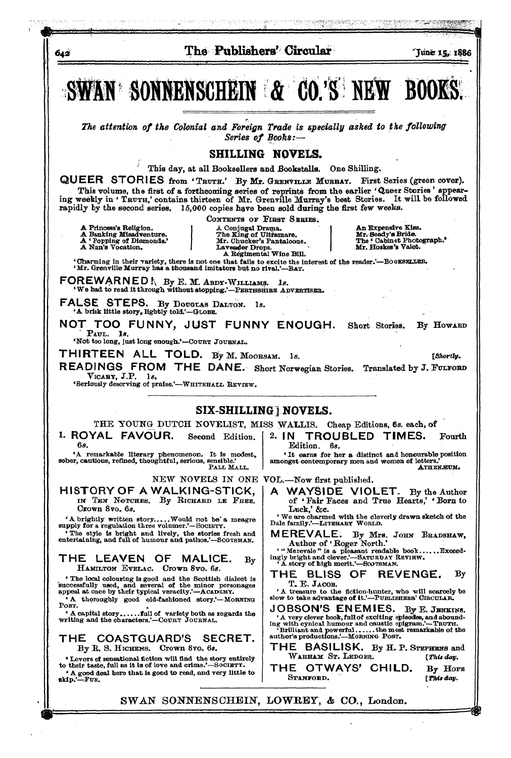 Publishers’ Circular (1880-1890): jS F Y, 1st edition - Ad04801