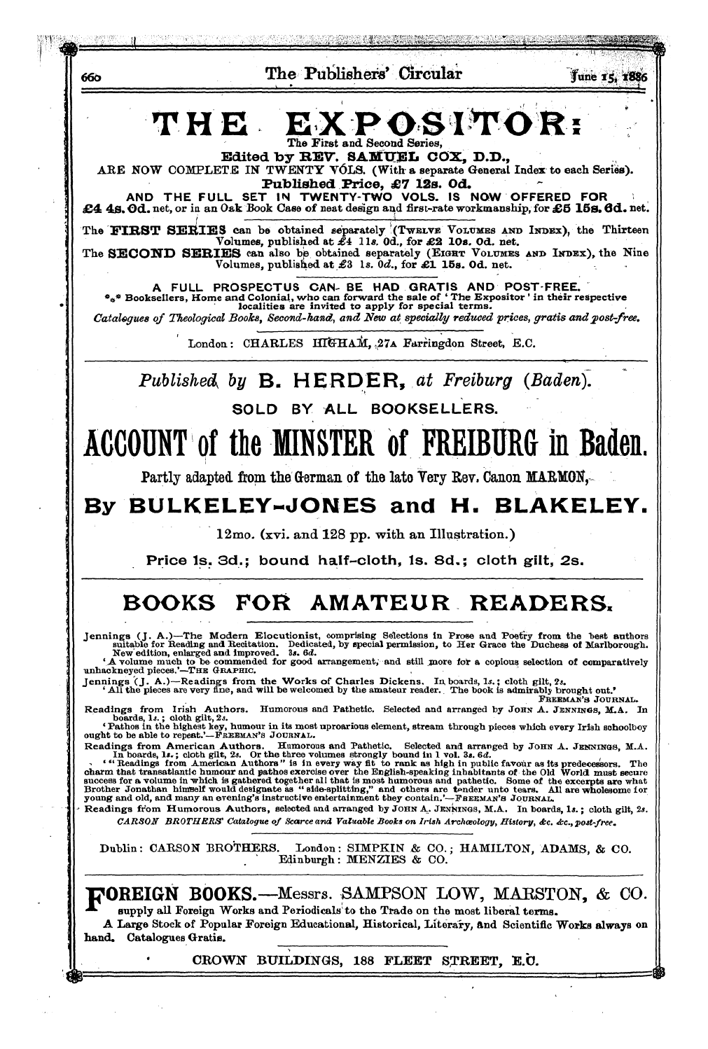 Publishers’ Circular (1880-1890): jS F Y, 1st edition - Ad06602