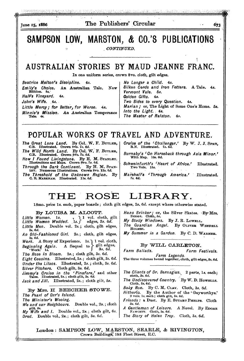 Publishers’ Circular (1880-1890): jS F Y, 1st edition - Ad07901