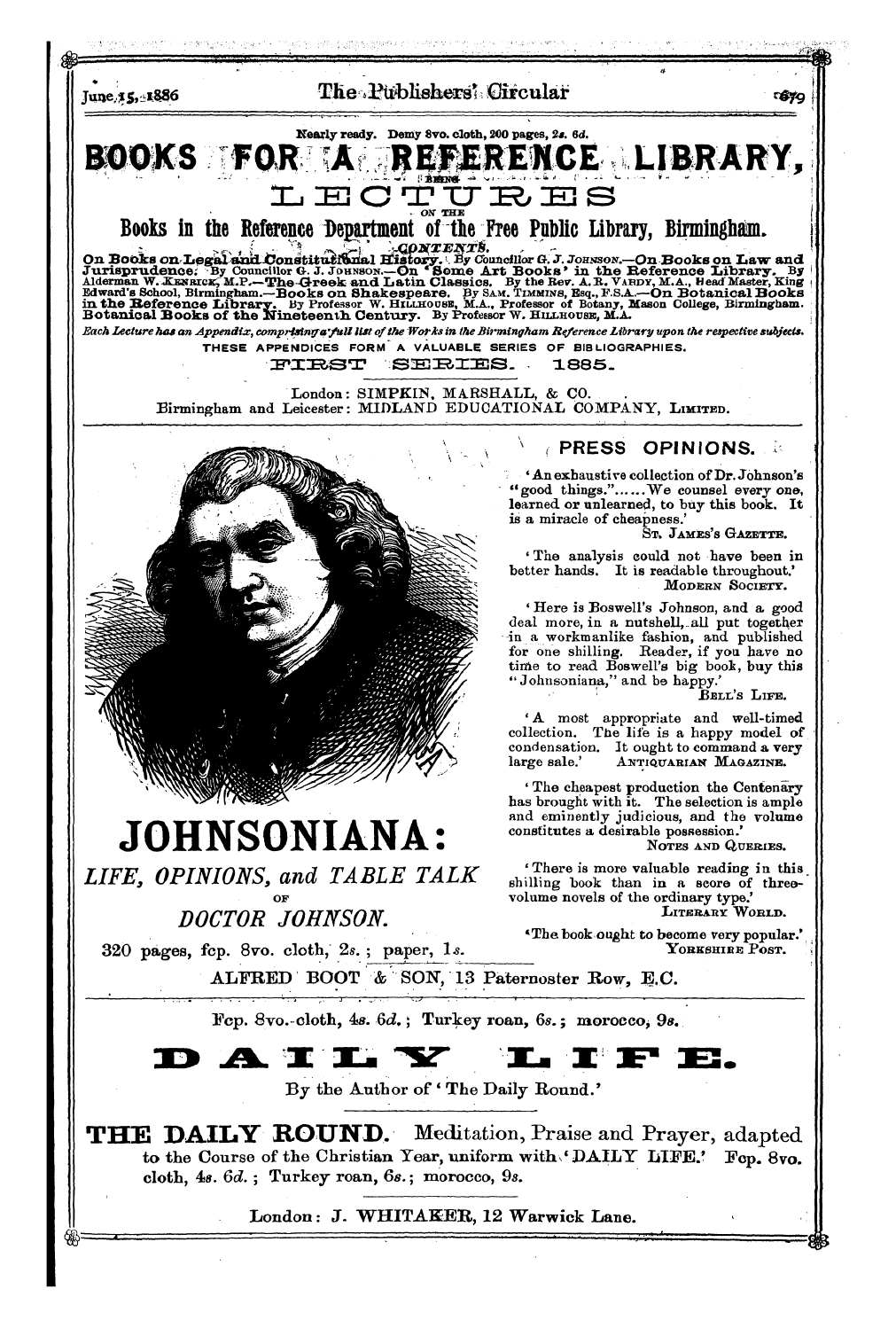 Publishers’ Circular (1880-1890): jS F Y, 1st edition - Ad08501