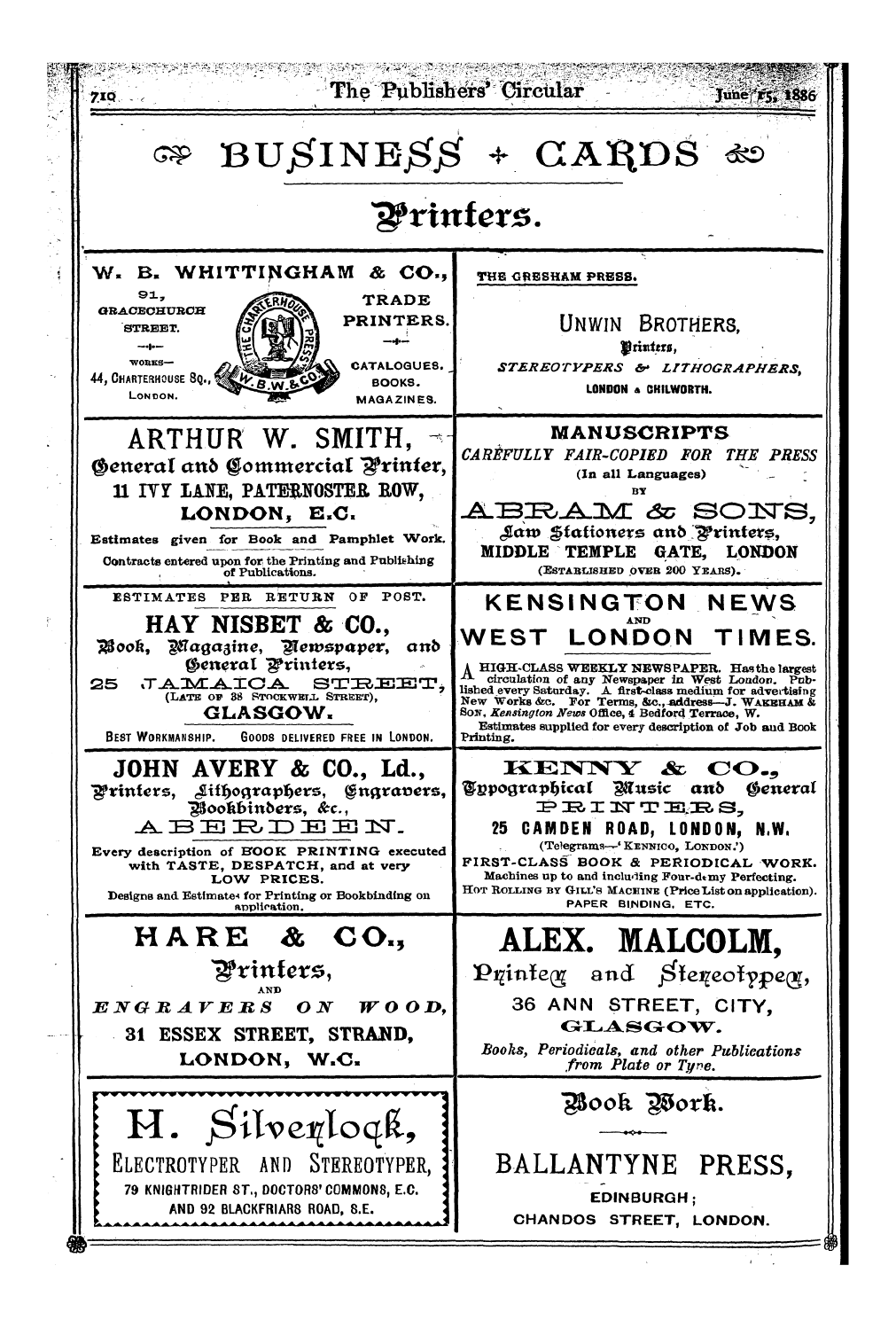 Publishers’ Circular (1880-1890): jS F Y, 1st edition: 116