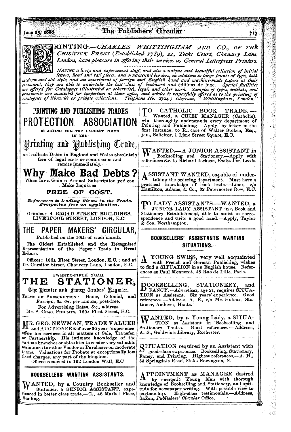 Publishers’ Circular (1880-1890): jS F Y, 1st edition - Ad11903