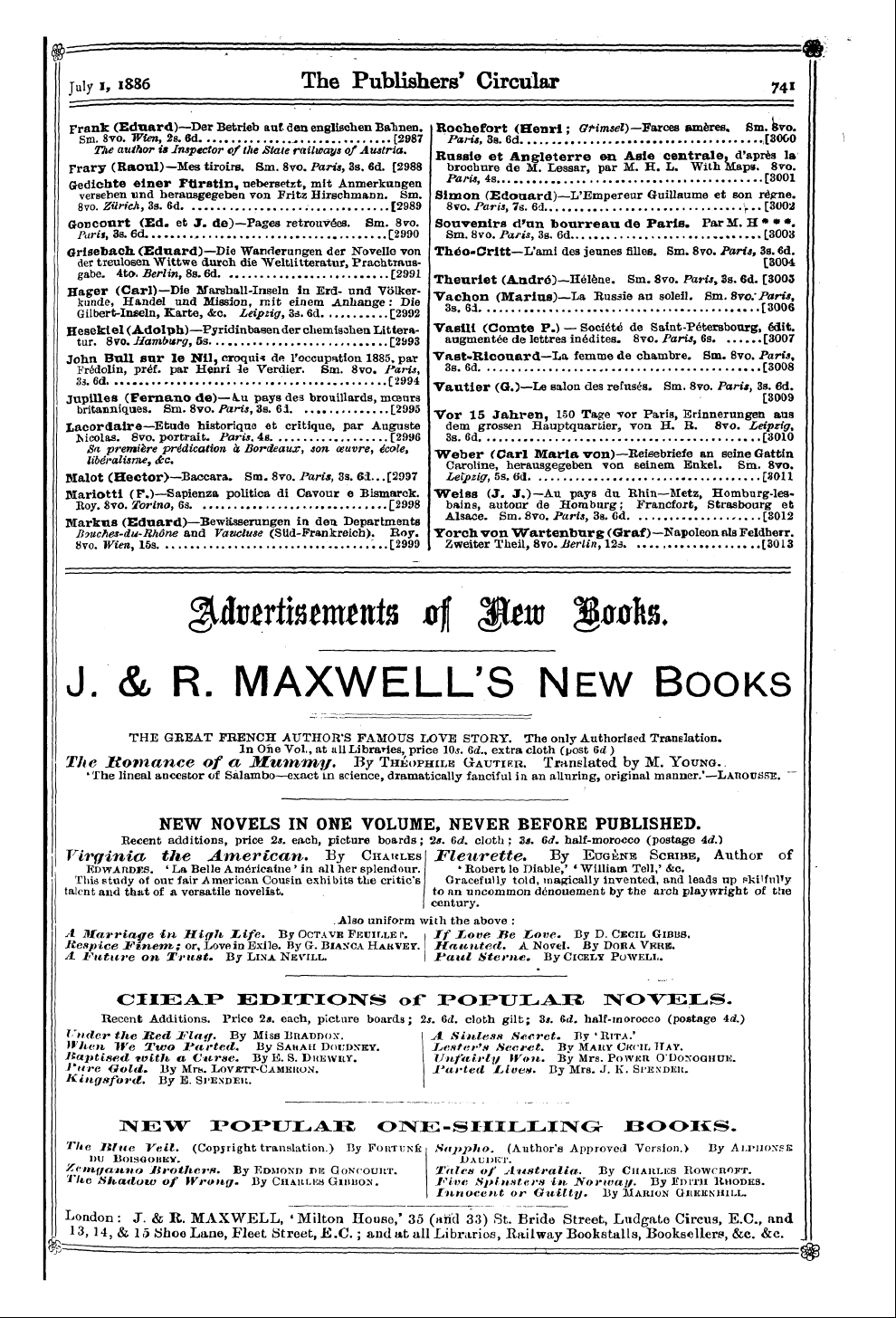 Publishers’ Circular (1880-1890): jS F Y, 1st edition - Recent Foreign Works. I