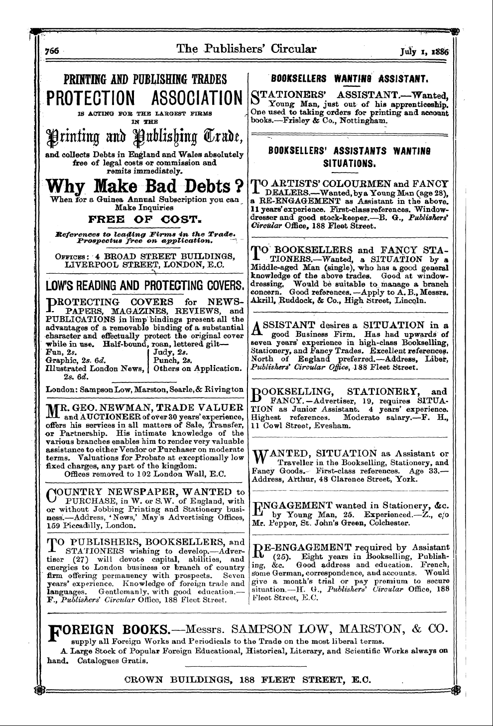 Publishers’ Circular (1880-1890): jS F Y, 1st edition - Ad04801