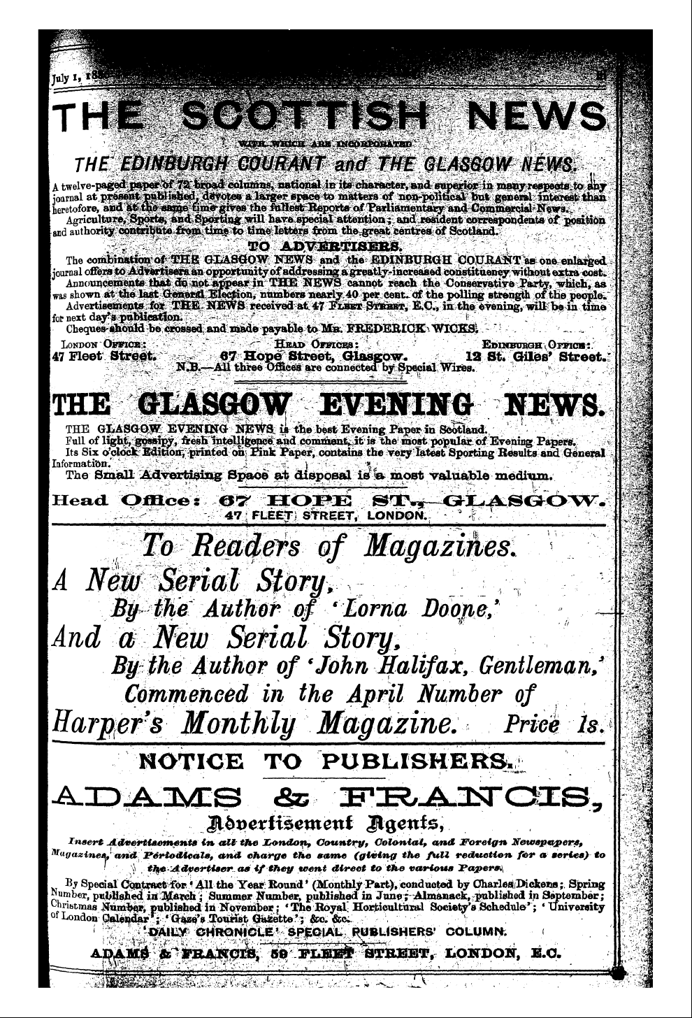 Publishers’ Circular (1880-1890): jS F Y, 1st edition - Ad05503