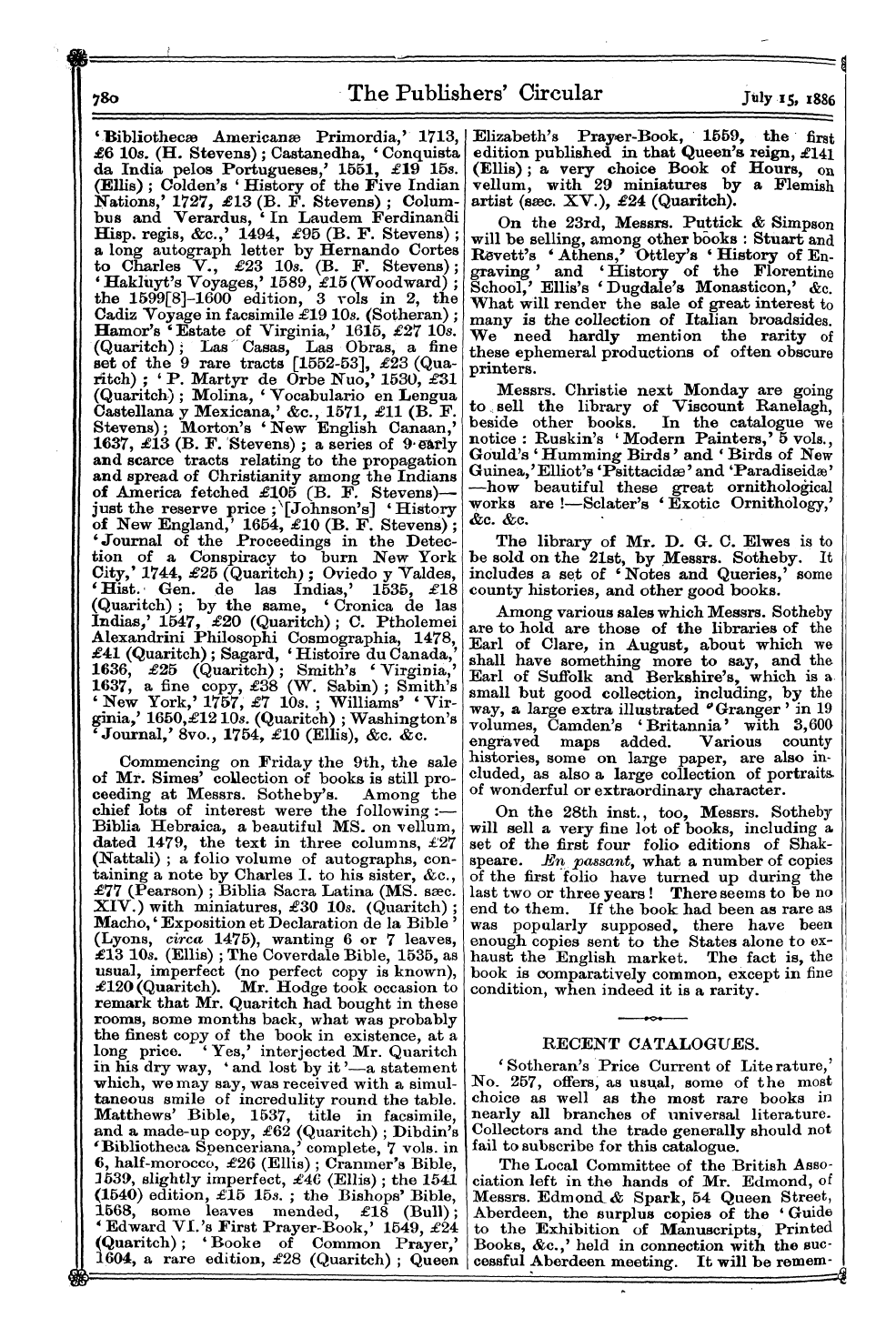 Publishers’ Circular (1880-1890): jS F Y, 1st edition - P = ^= T