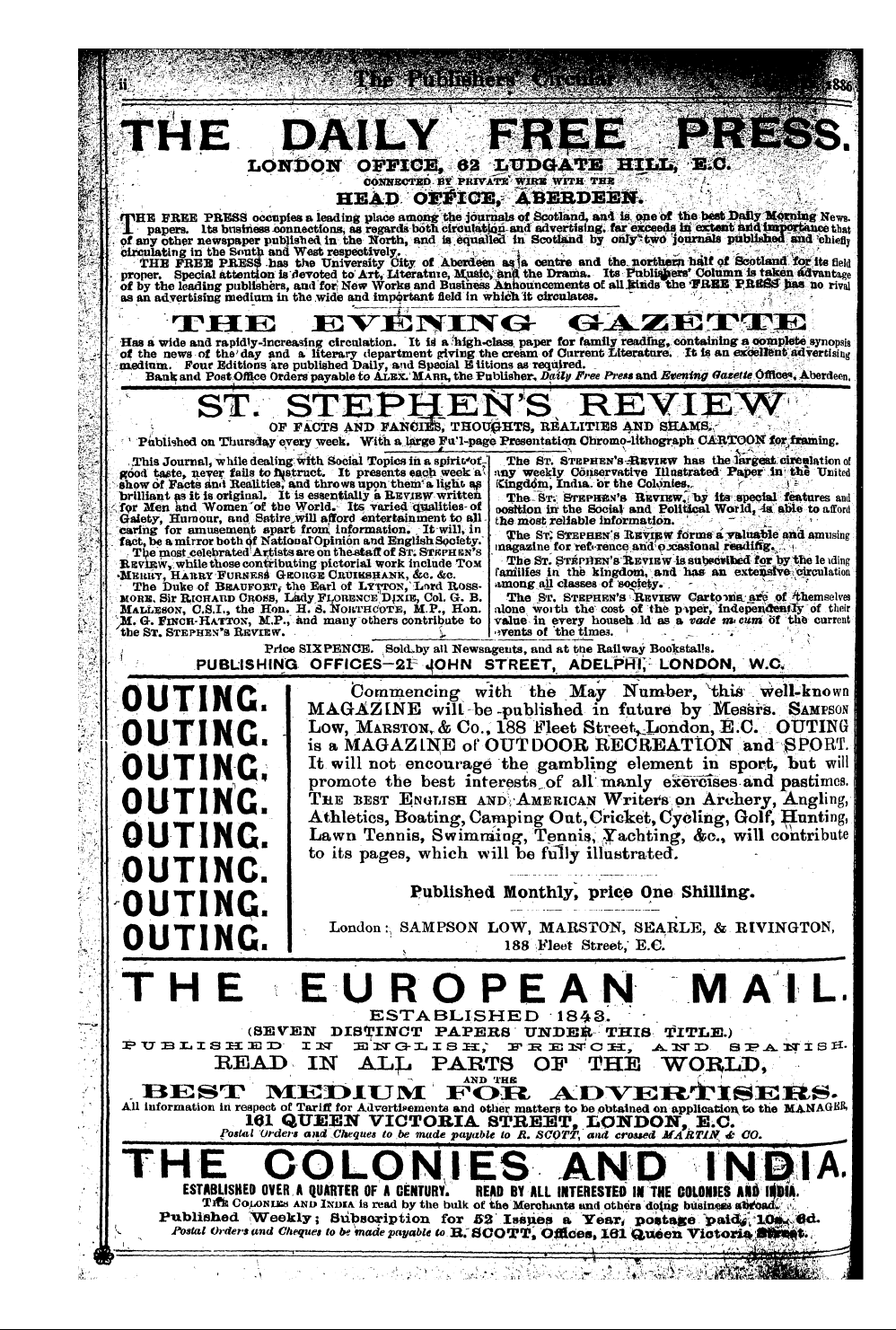 Publishers’ Circular (1880-1890): jS F Y, 1st edition - Ad00203