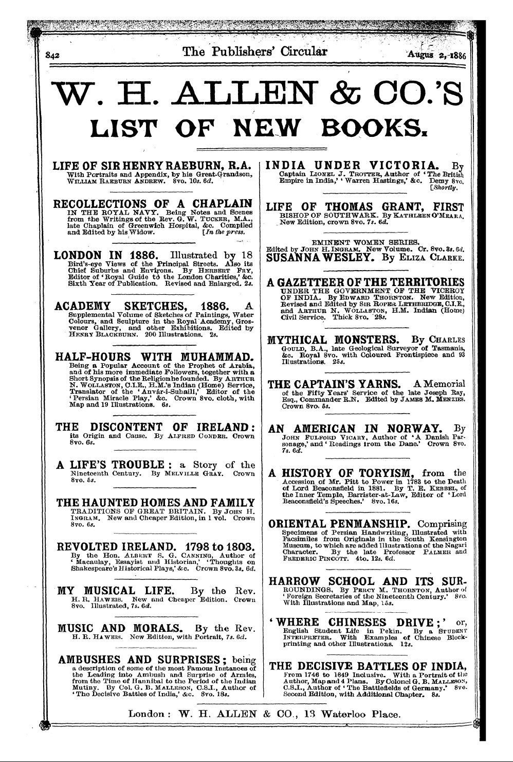 Publishers’ Circular (1880-1890): jS F Y, 1st edition - Ad02401
