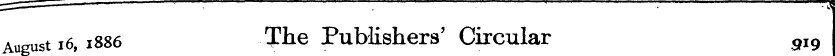 August i6,1886 The Publishers' Circular ...