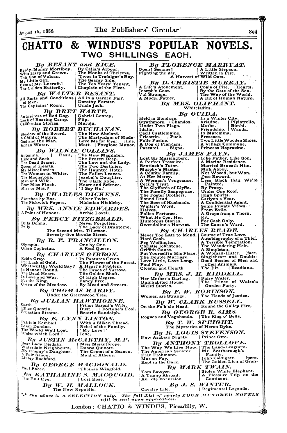 Publishers’ Circular (1880-1890): jS F Y, 1st edition - Ad03101