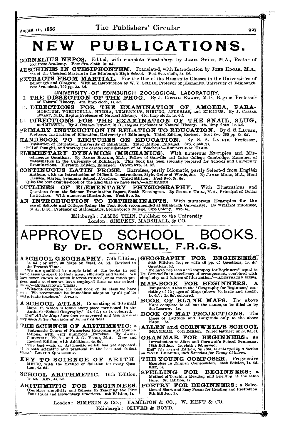 Publishers’ Circular (1880-1890): jS F Y, 1st edition - Ad06502