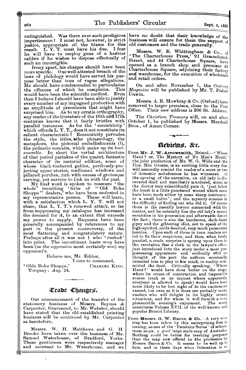 Publishers’ Circular (1880-1890): jS F Y, 1st edition - Ar01203