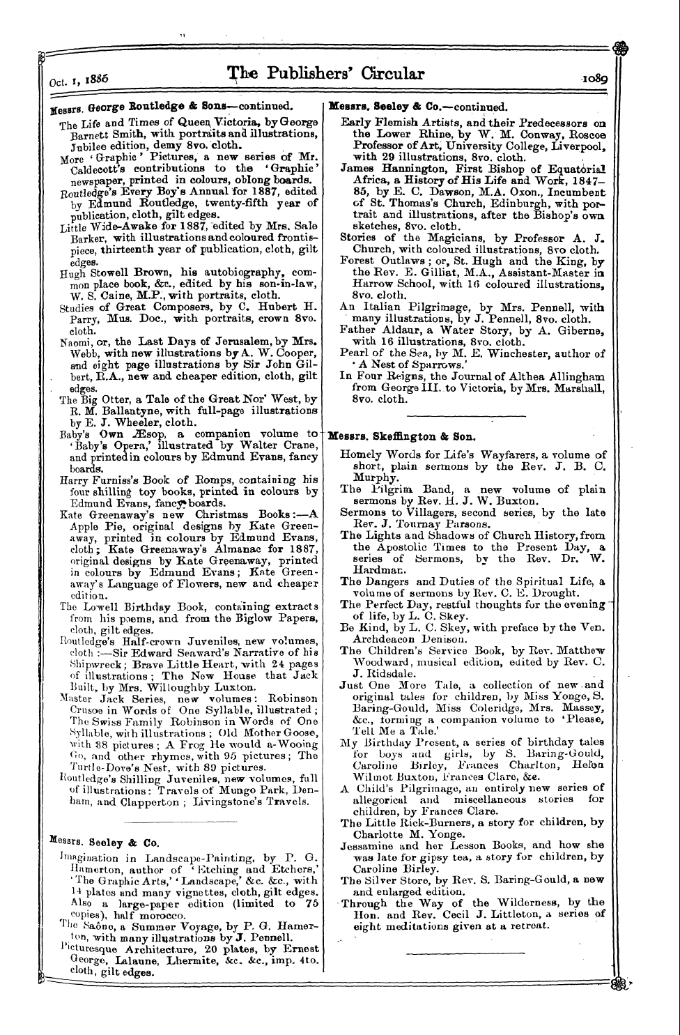 Publishers’ Circular (1880-1890): jS F Y, 1st edition - Messrs. Skeffington & Son. Homely "Words...