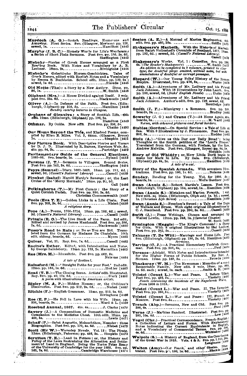 Publishers’ Circular (1880-1890): jS F Y, 1st edition - ': Ii44 '- The Publishers' Circular _ Oc...