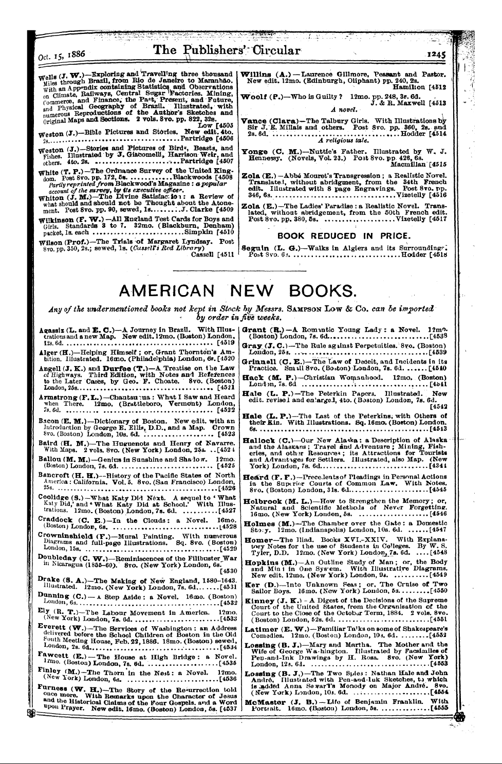 Publishers’ Circular (1880-1890): jS F Y, 1st edition - American New Books. I ¦ . 1