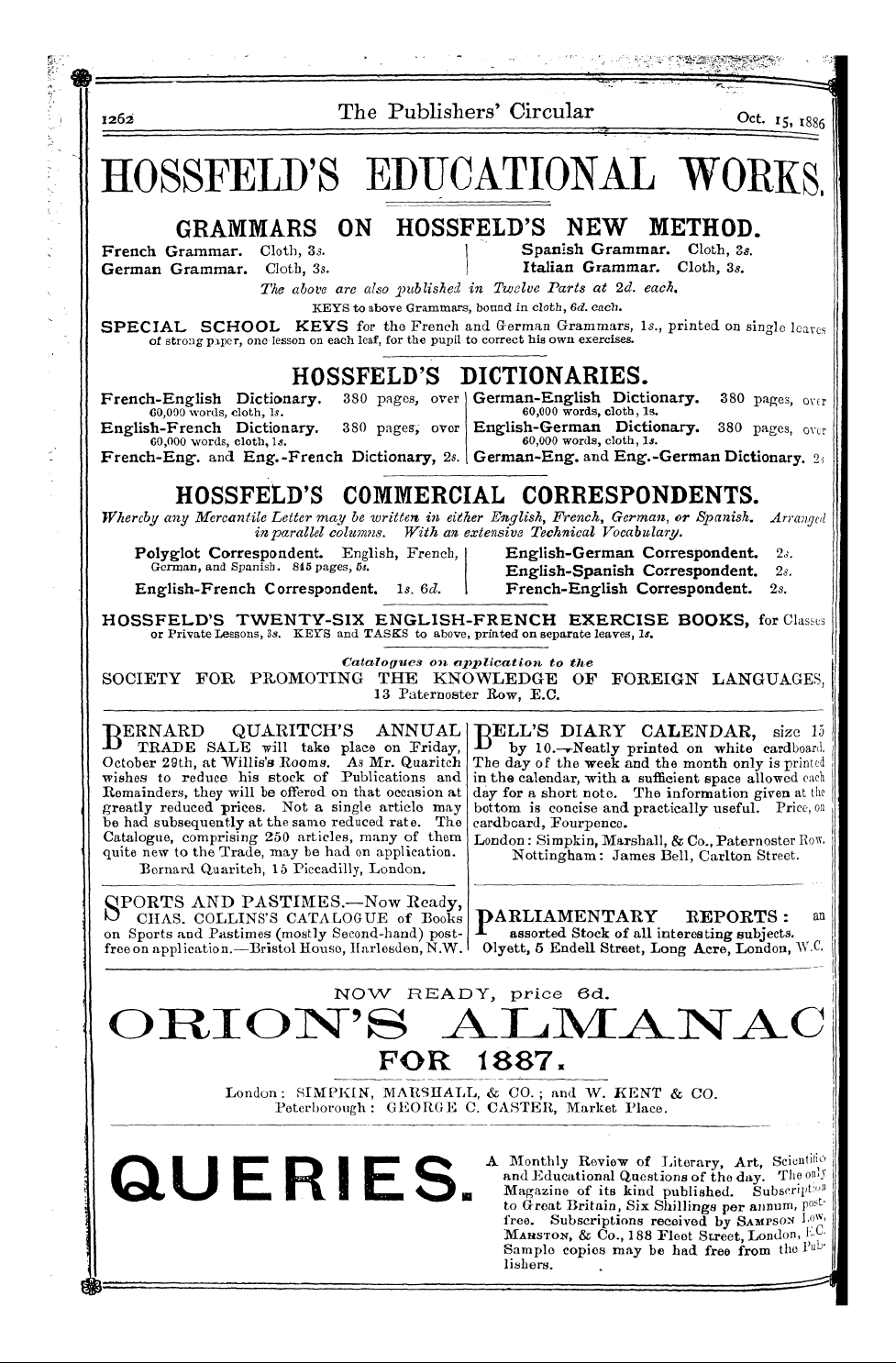 Publishers’ Circular (1880-1890): jS F Y, 1st edition - Ad04006