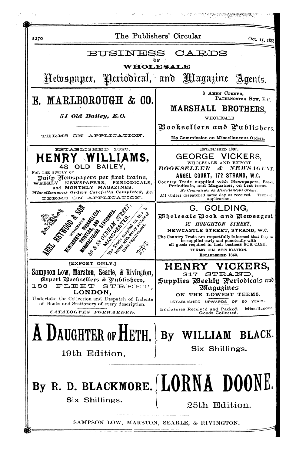 Publishers’ Circular (1880-1890): jS F Y, 1st edition - Ad04802