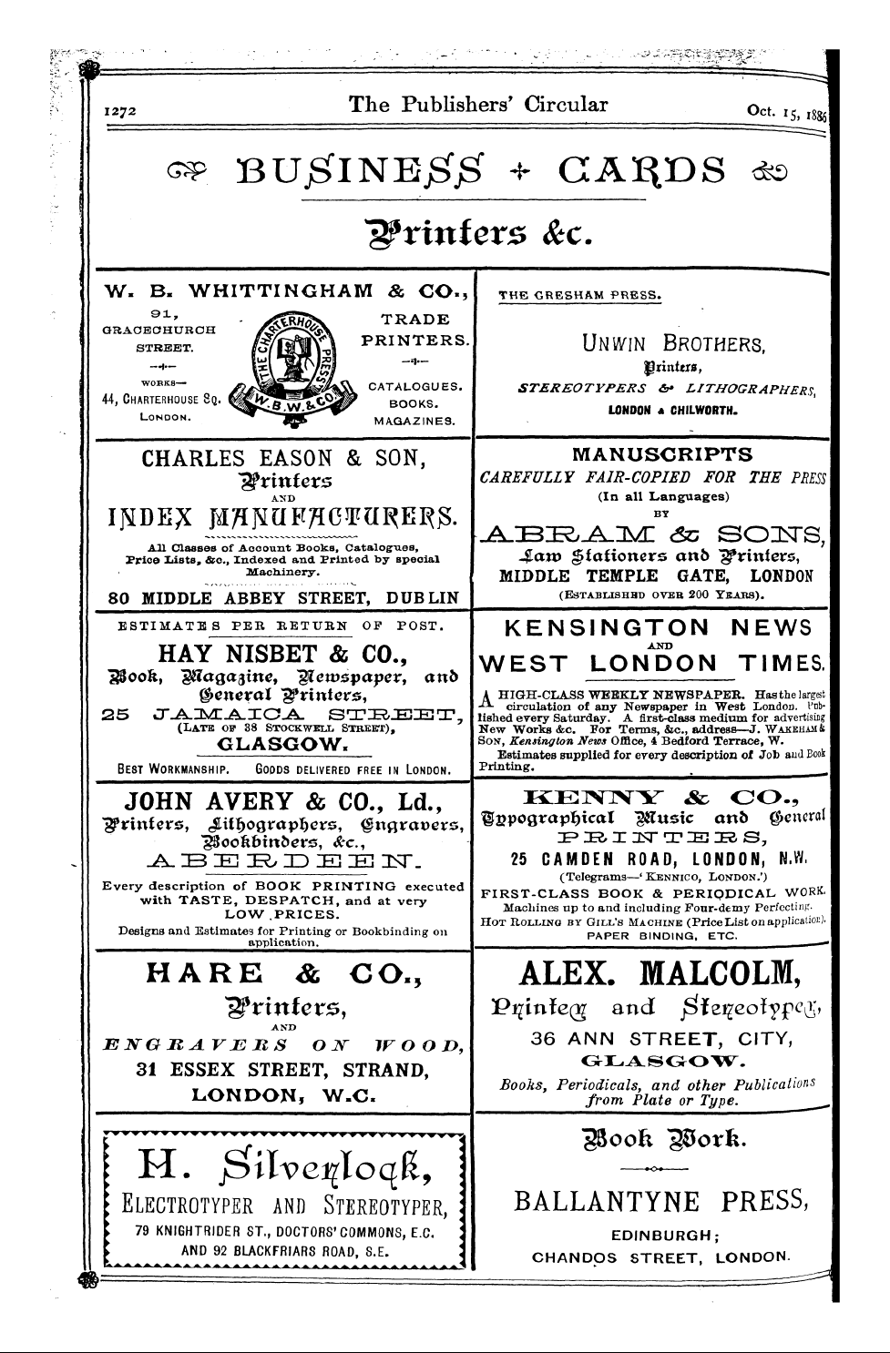 Publishers’ Circular (1880-1890): jS F Y, 1st edition - Ad05010