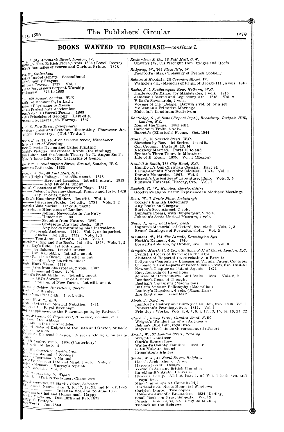 Publishers’ Circular (1880-1890): jS F Y, 1st edition - M. B., Puhlishers' Circular Office, 188 ...