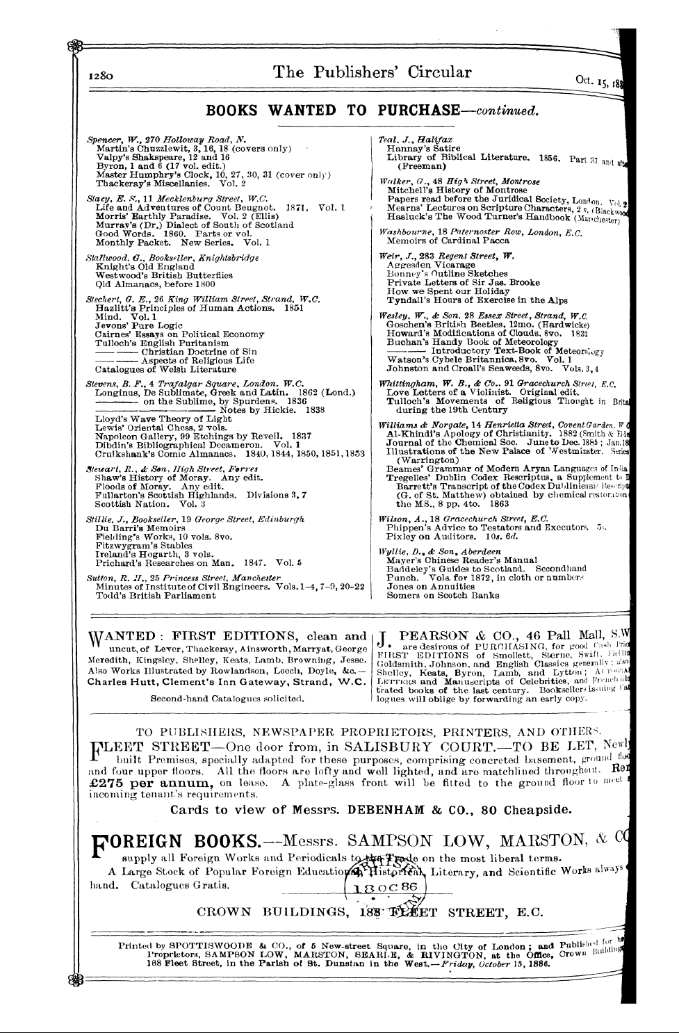 Publishers’ Circular (1880-1890): jS F Y, 1st edition - M. B., Puhlishers' Circular Office, 188 ...