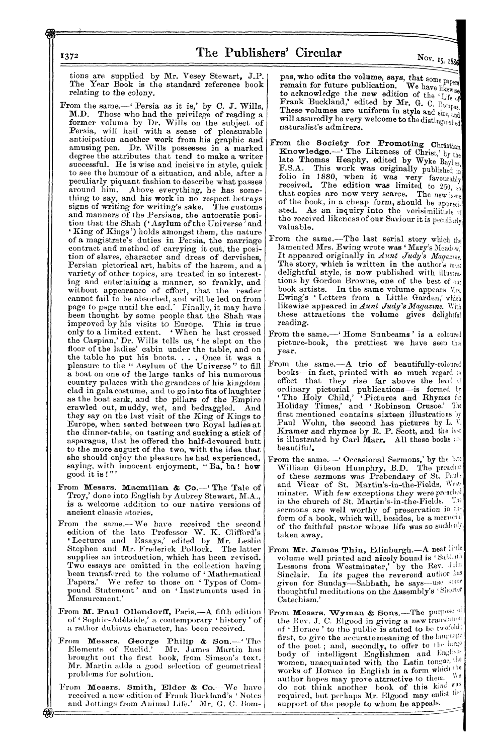 Publishers’ Circular (1880-1890): jS F Y, 1st edition - I 372 Tke ¦ Publishers' Circular Nov