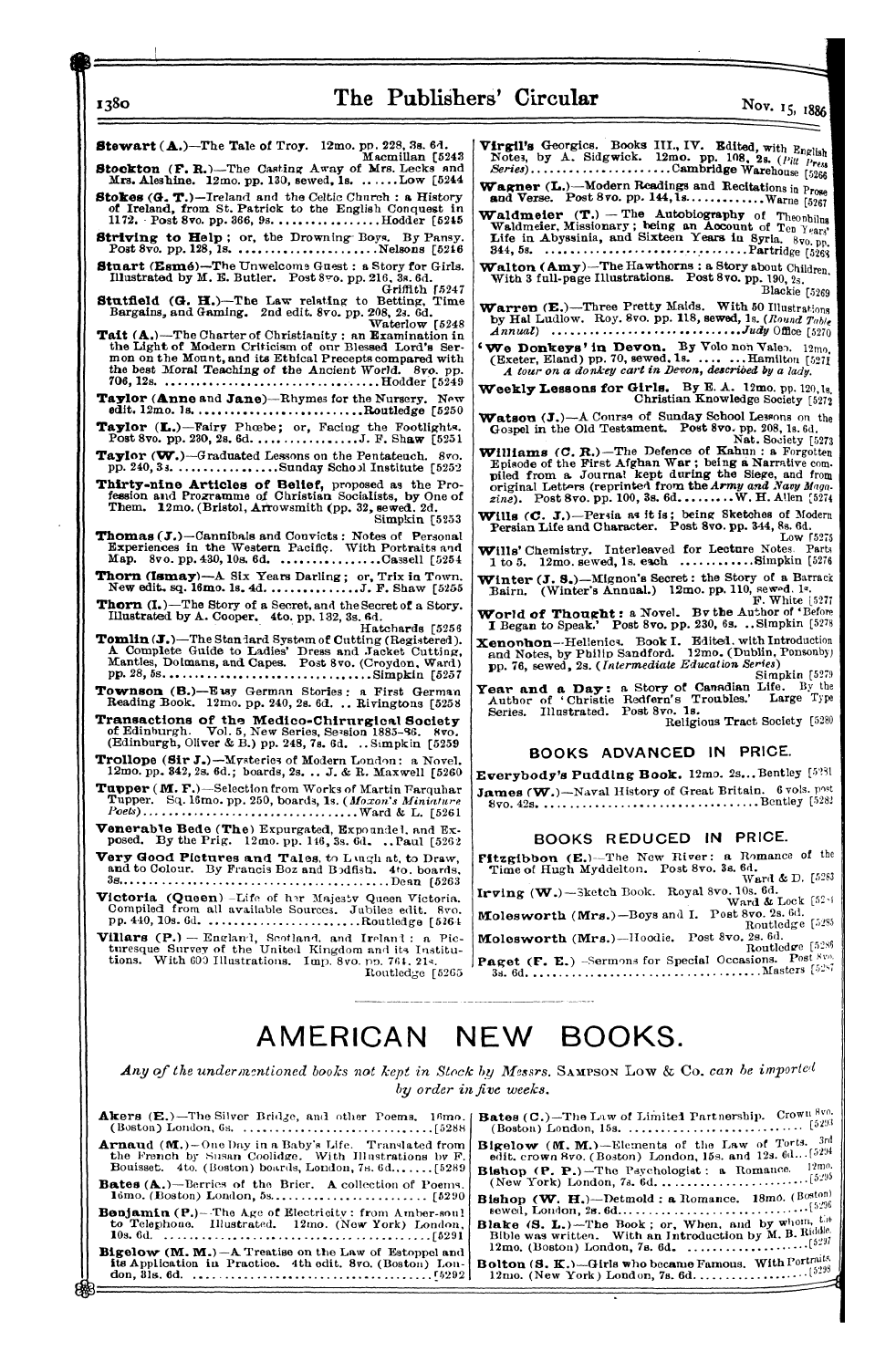 Publishers’ Circular (1880-1890): jS F Y, 1st edition - Adams 'Inti Ti Witty ' Of "" ( Ij W. Say...