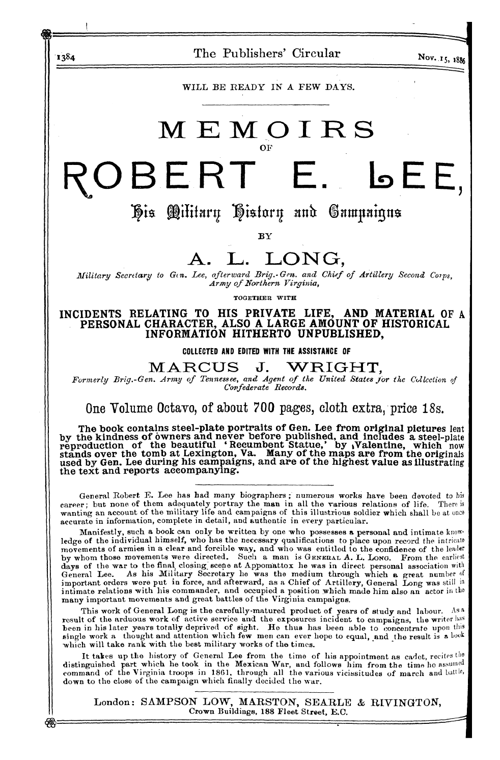 Publishers’ Circular (1880-1890): jS F Y, 1st edition - Ad02601