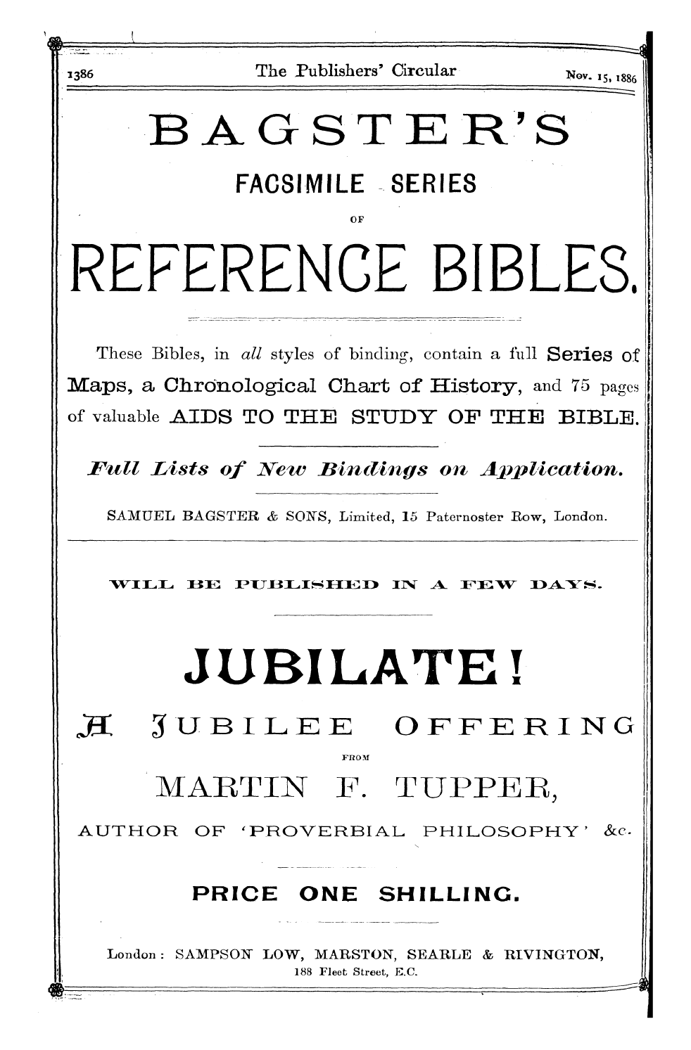 Publishers’ Circular (1880-1890): jS F Y, 1st edition - Ad02801