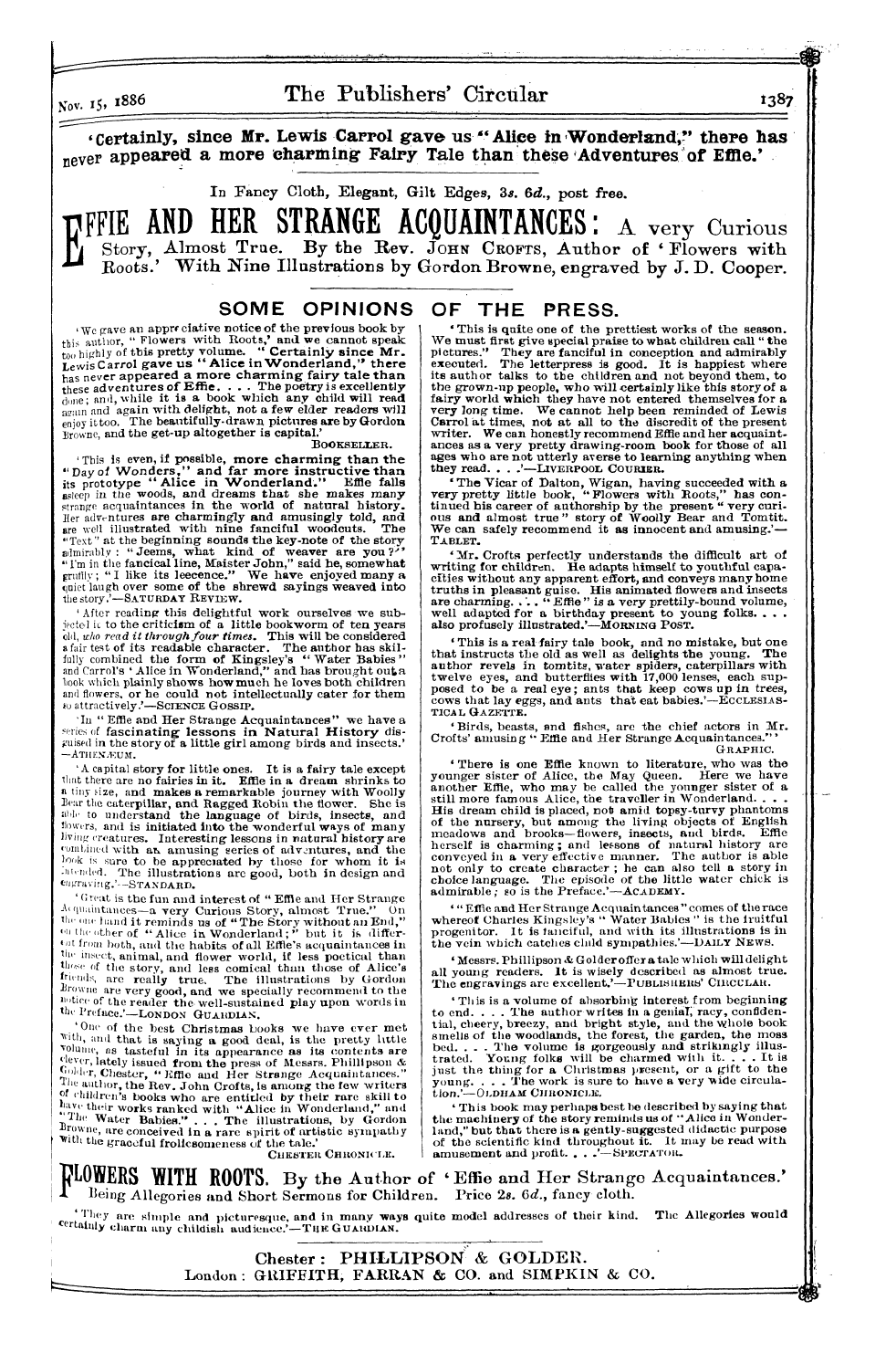 Publishers’ Circular (1880-1890): jS F Y, 1st edition - Ad02901