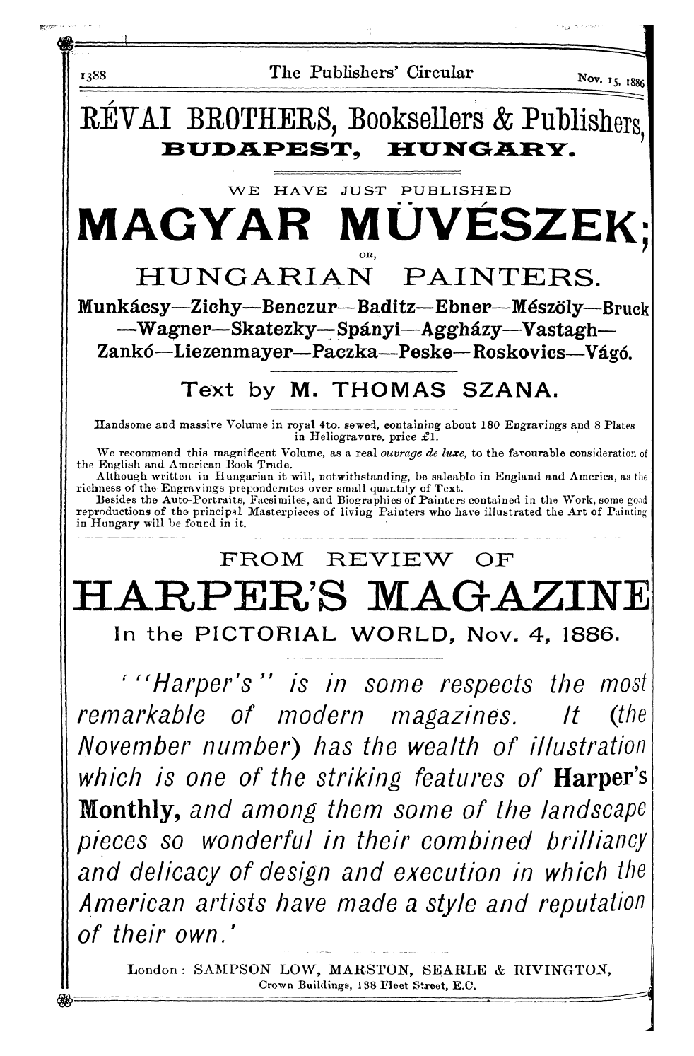 Publishers’ Circular (1880-1890): jS F Y, 1st edition - Ad03002