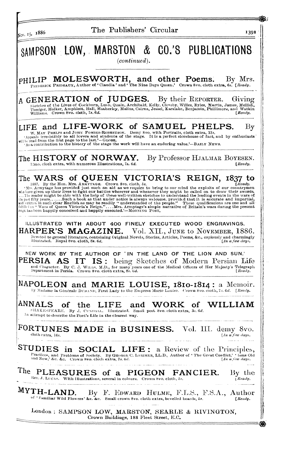 Publishers’ Circular (1880-1890): jS F Y, 1st edition - Ad03201