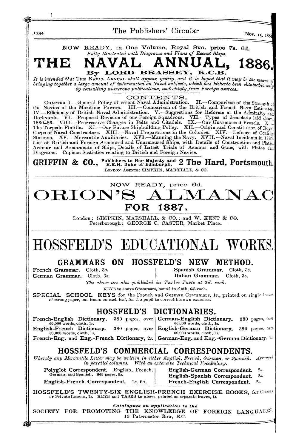 Publishers’ Circular (1880-1890): jS F Y, 1st edition - Ad03602