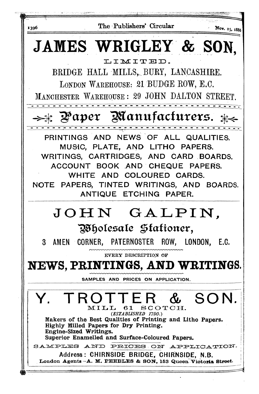 Publishers’ Circular (1880-1890): jS F Y, 1st edition - Ad03802