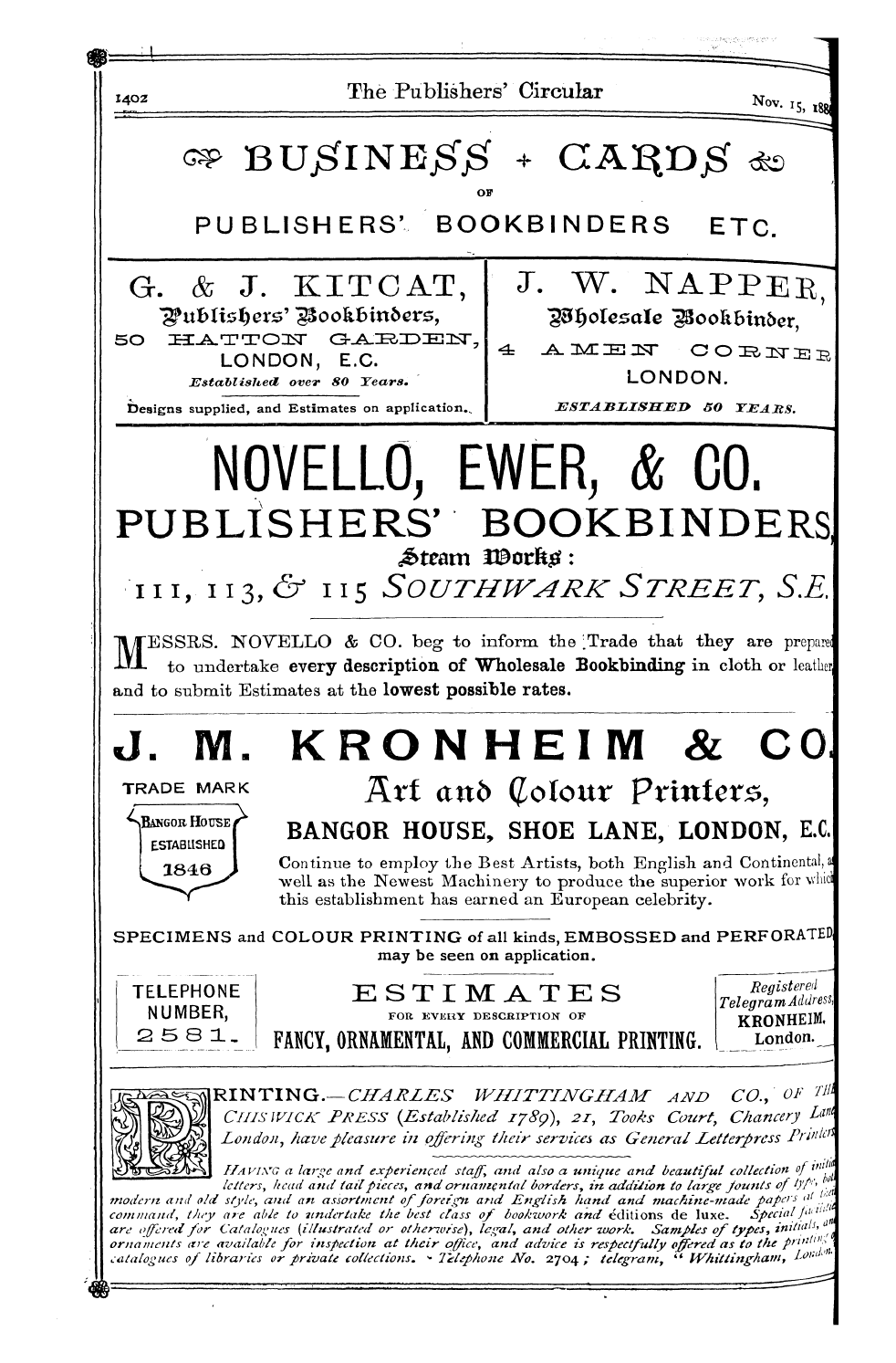 Publishers’ Circular (1880-1890): jS F Y, 1st edition - Ad04405