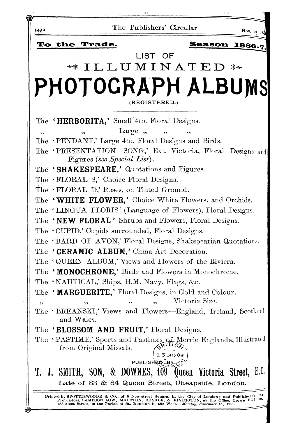 Publishers’ Circular (1880-1890): jS F Y, 1st edition - Ad05402