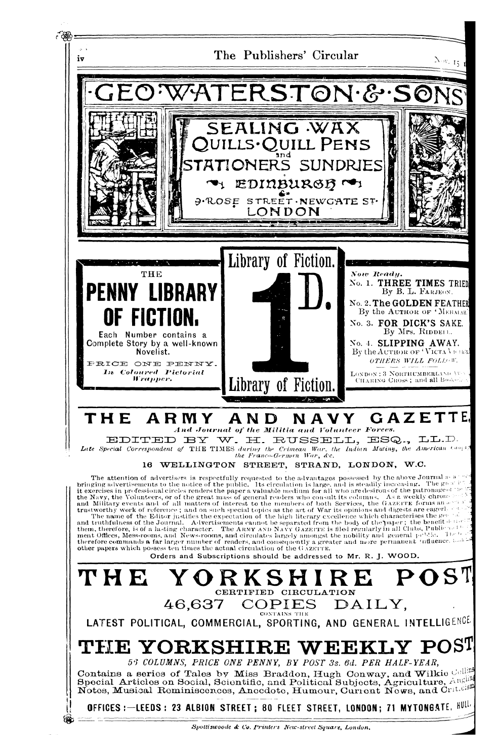 Publishers’ Circular (1880-1890): jS F Y, 1st edition - Ad05601