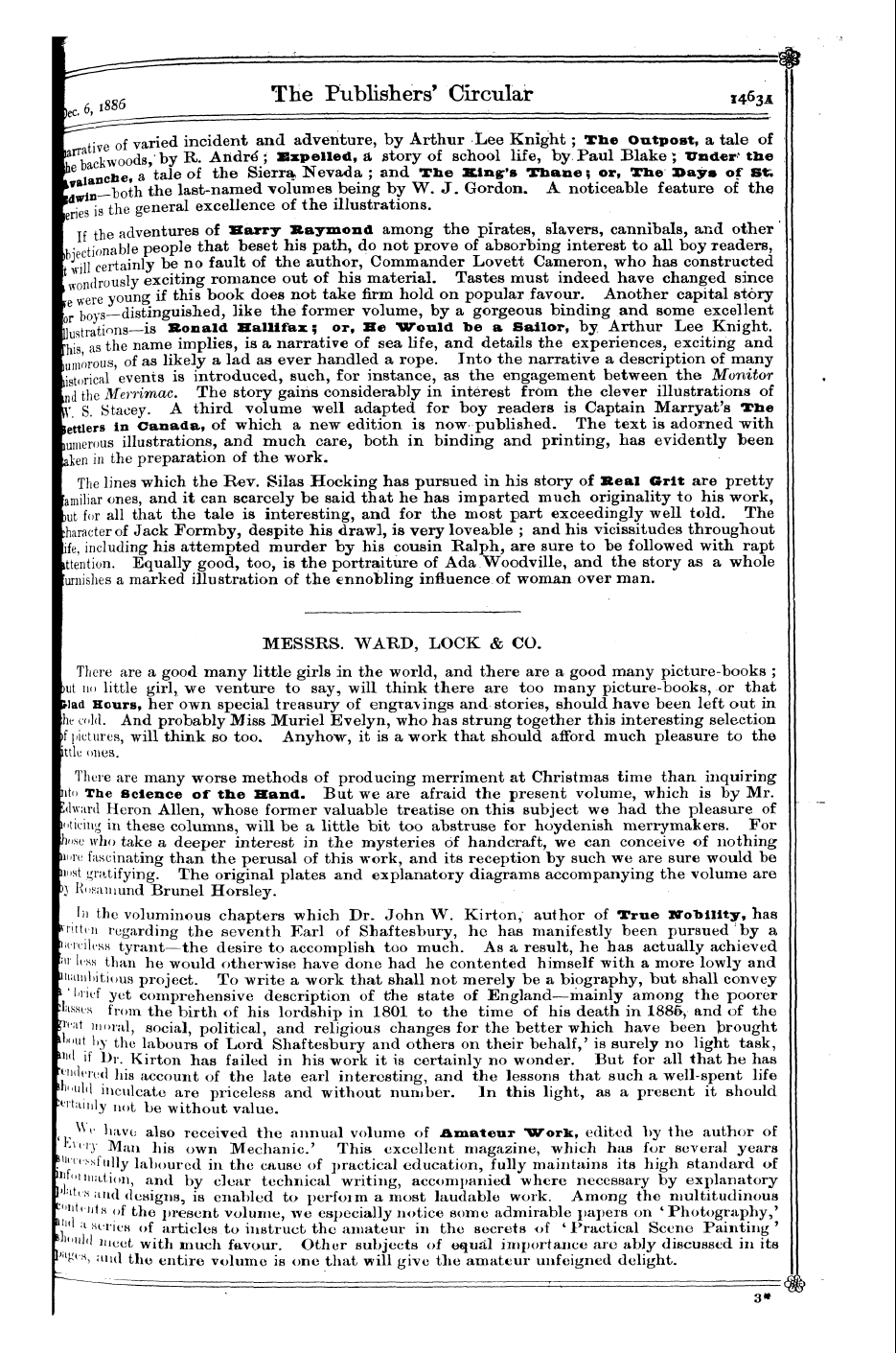 Publishers’ Circular (1880-1890): jS F Y, 1st edition - Messbs. Frederick Warne & Co. Ably As Fi...