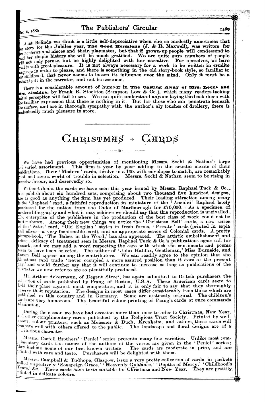 Publishers’ Circular (1880-1890): jS F Y, 1st edition - Ch^I Stmhj^ Hnnujiijs, &Q. I