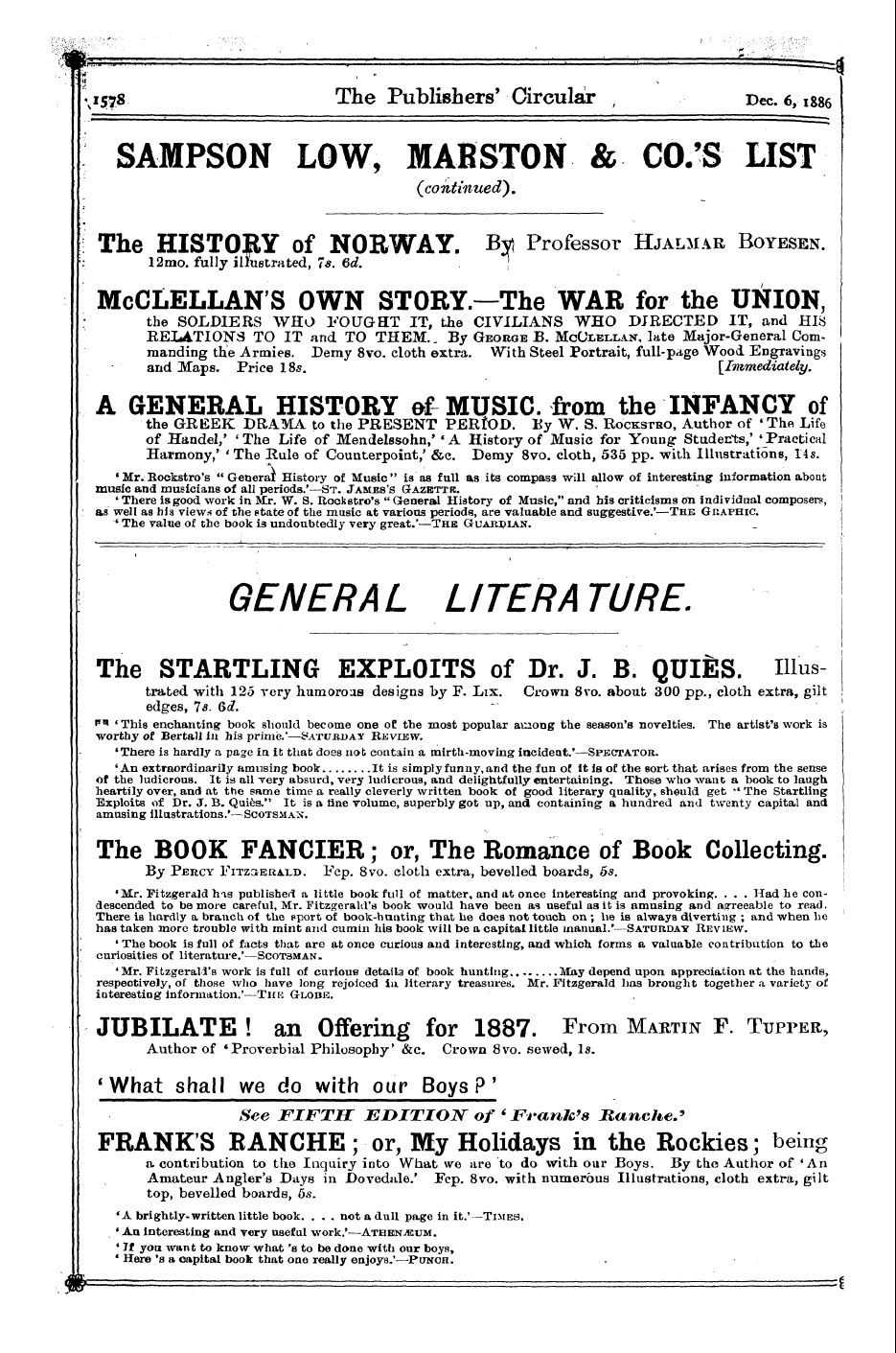 Publishers’ Circular (1880-1890): jS F Y, 1st edition: 270