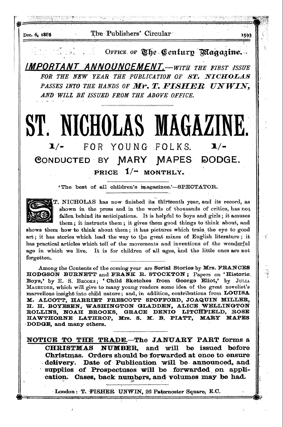 Publishers’ Circular (1880-1890): jS F Y, 1st edition - Ad30501