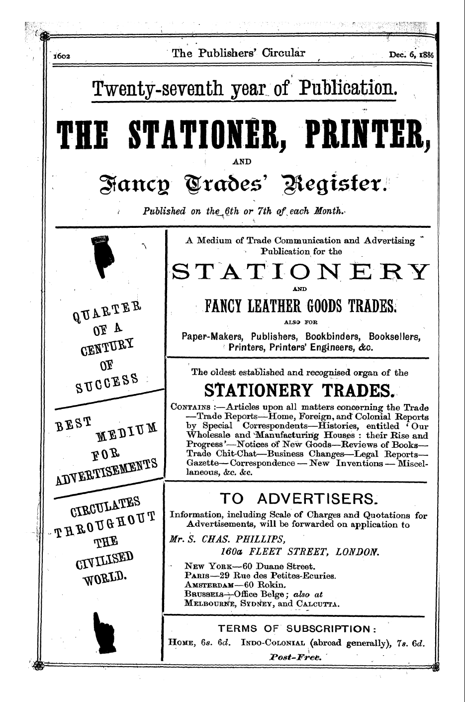 Publishers’ Circular (1880-1890): jS F Y, 1st edition - Ad31401