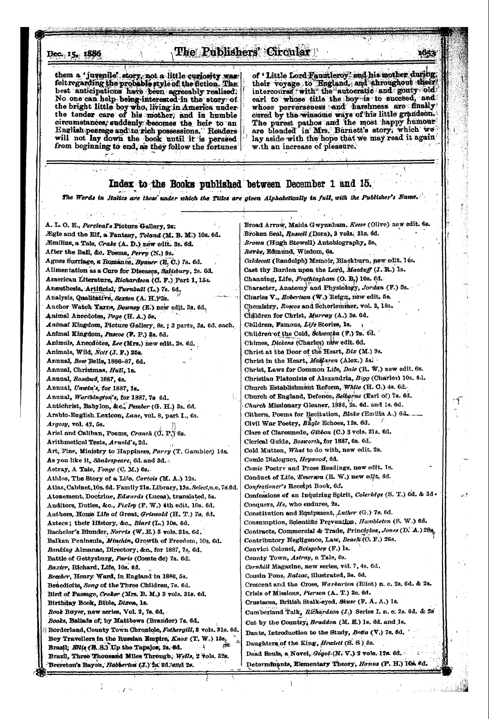 Publishers’ Circular (1880-1890): jS F Y, 1st edition - J%E Ptor^ In Italics A*E Those Wider Whi...