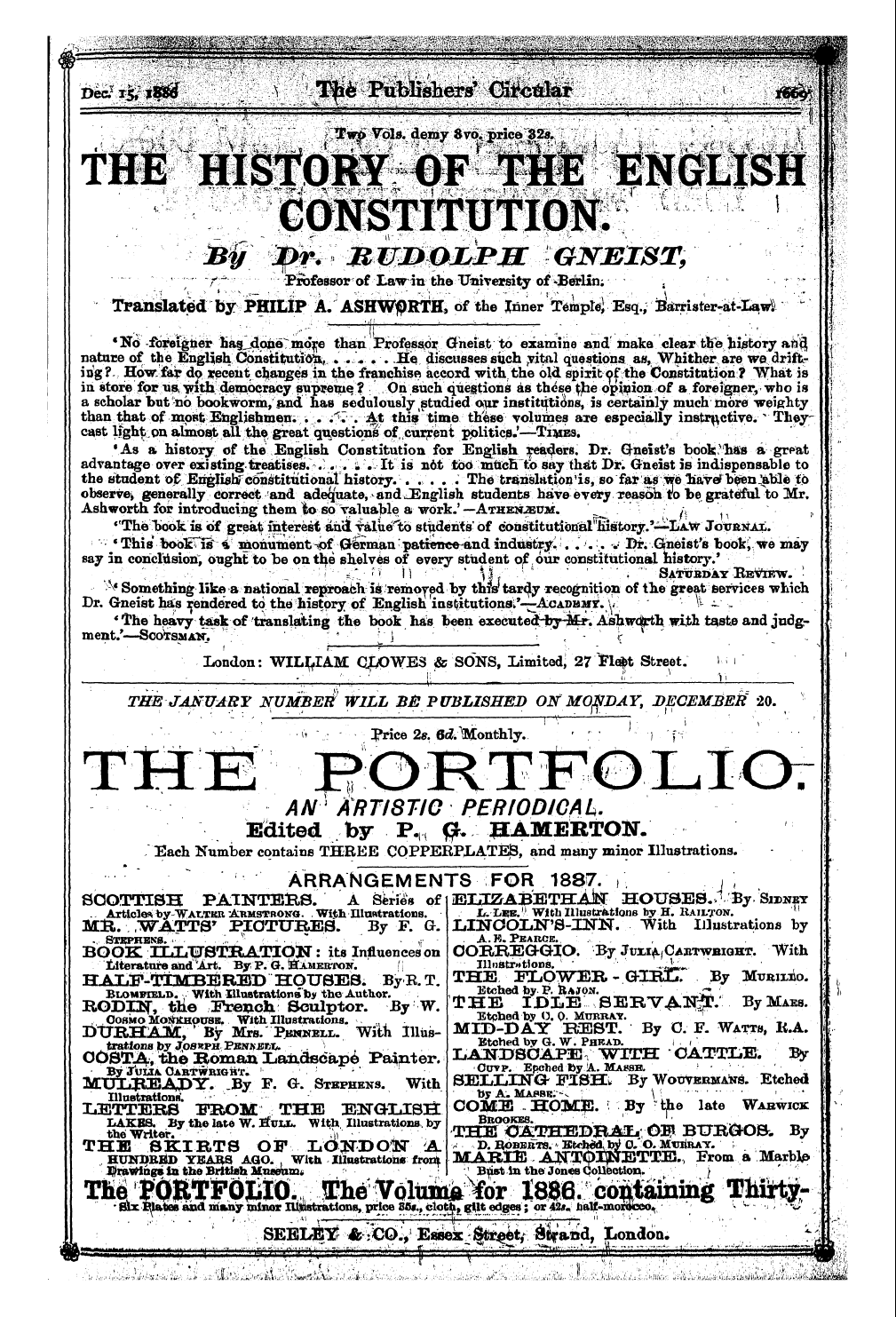 Publishers’ Circular (1880-1890): jS F Y, 1st edition - Ad03302