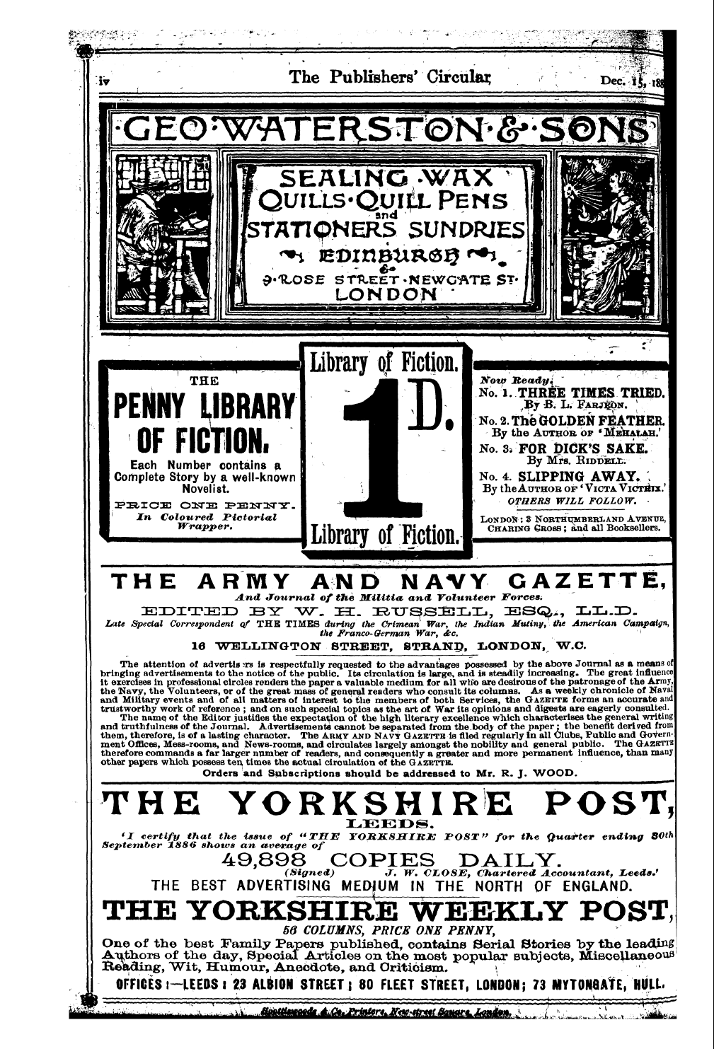 Publishers’ Circular (1880-1890): jS F Y, 1st edition - Ad05603
