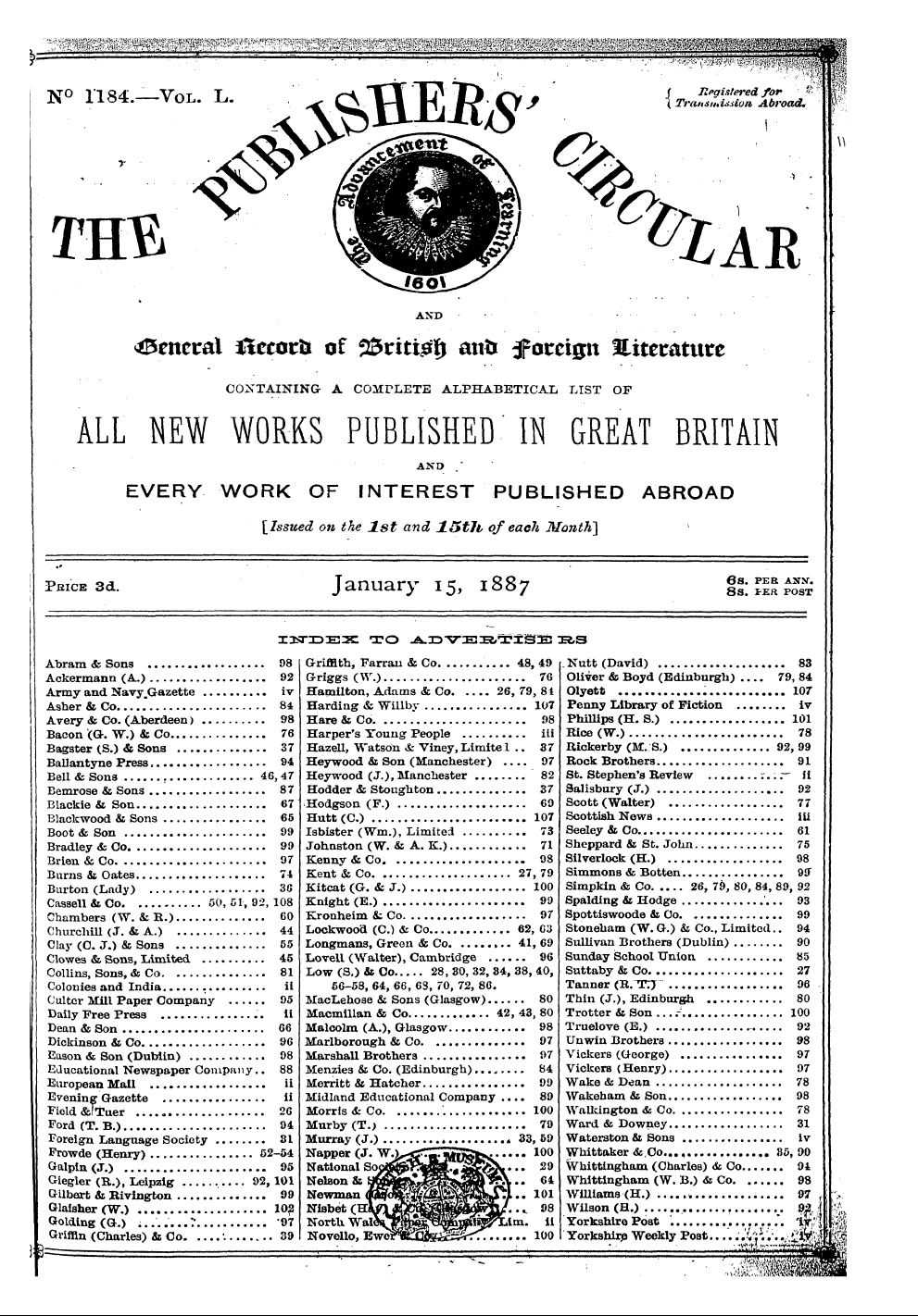 Publishers’ Circular (1880-1890): jS F Y, 1st edition - Abram & Sons 98 Griffith, Farrau & Co .....