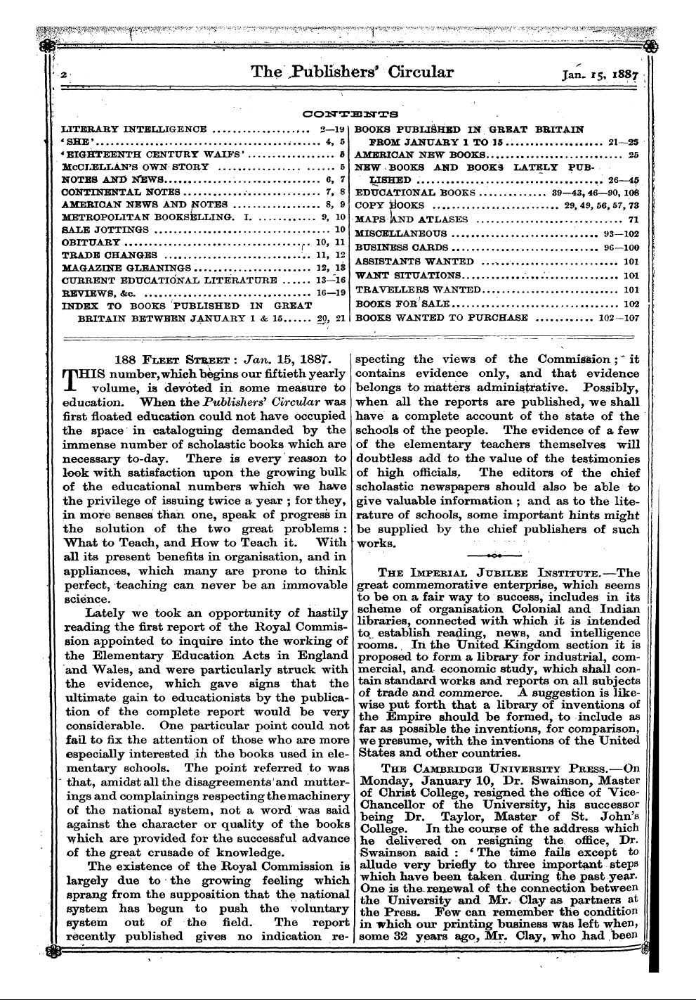Publishers’ Circular (1880-1890): jS F Y, 1st edition - 188 Fiieet Street : Jan. 15, 1887.