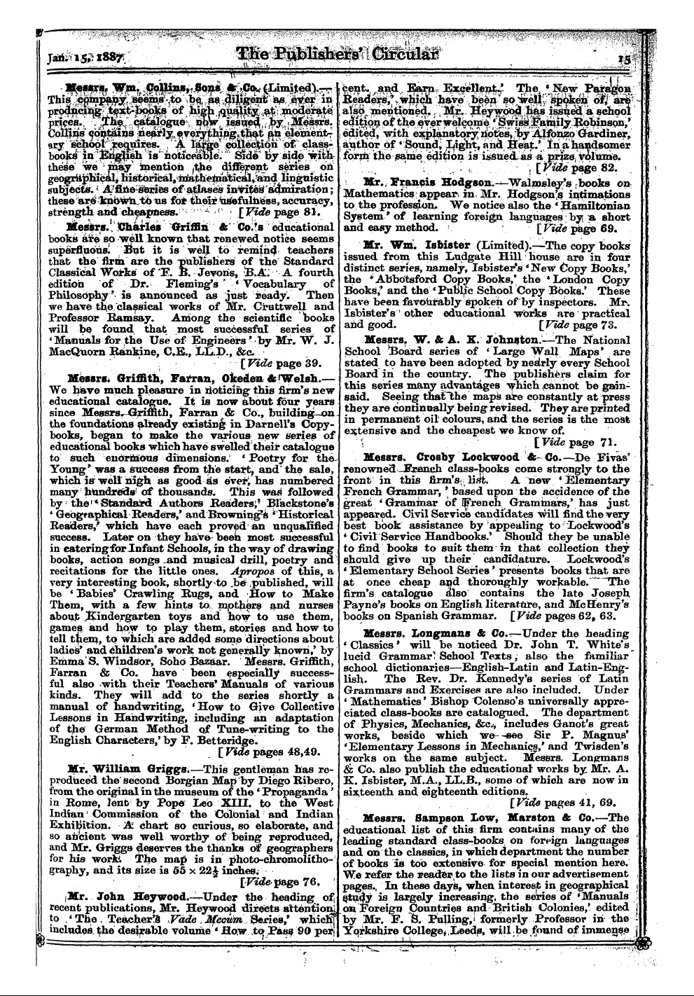 Publishers’ Circular (1880-1890): jS F Y, 1st edition - Iqi Current Educational Literature.