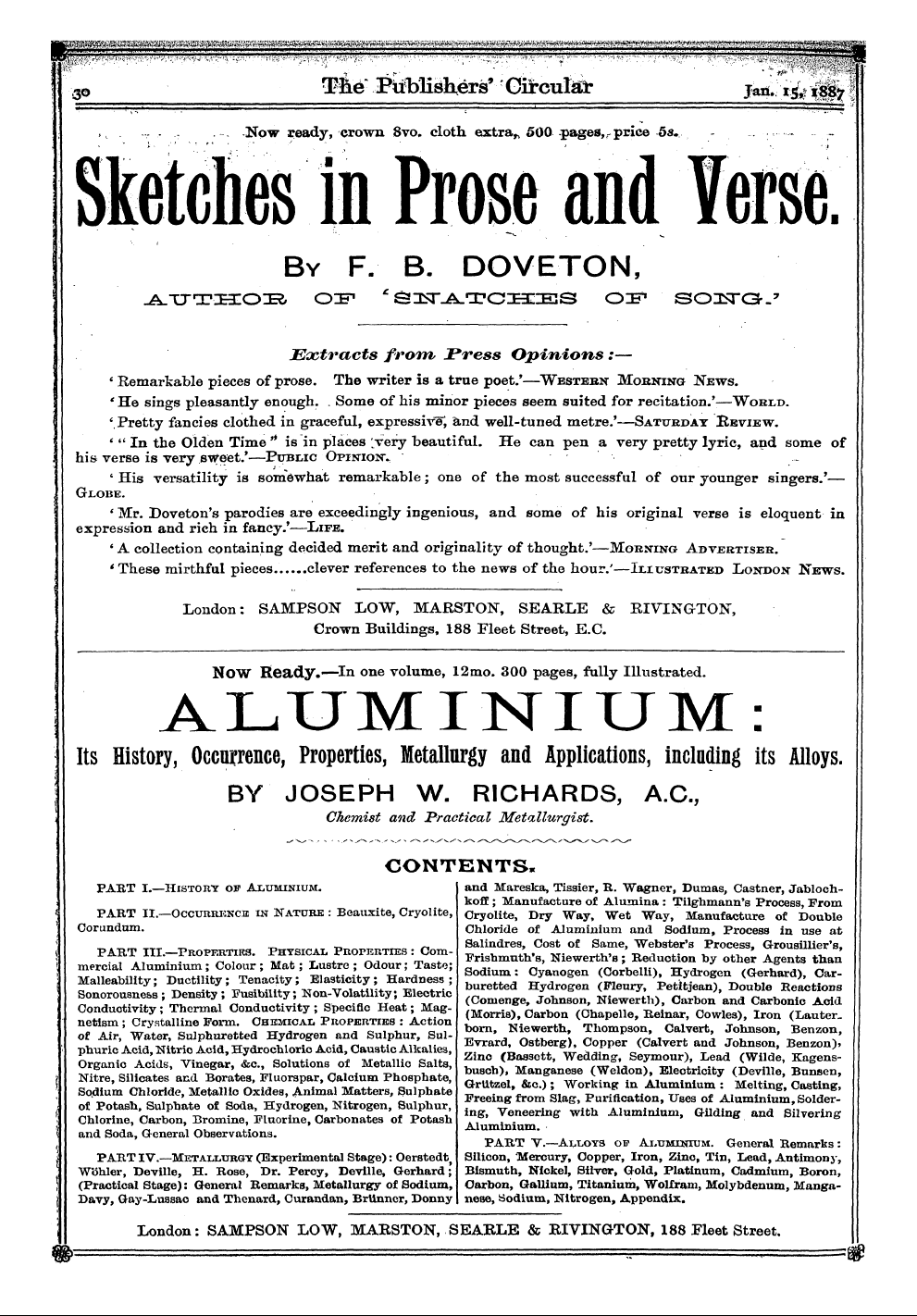 Publishers’ Circular (1880-1890): jS F Y, 1st edition - Ad03202