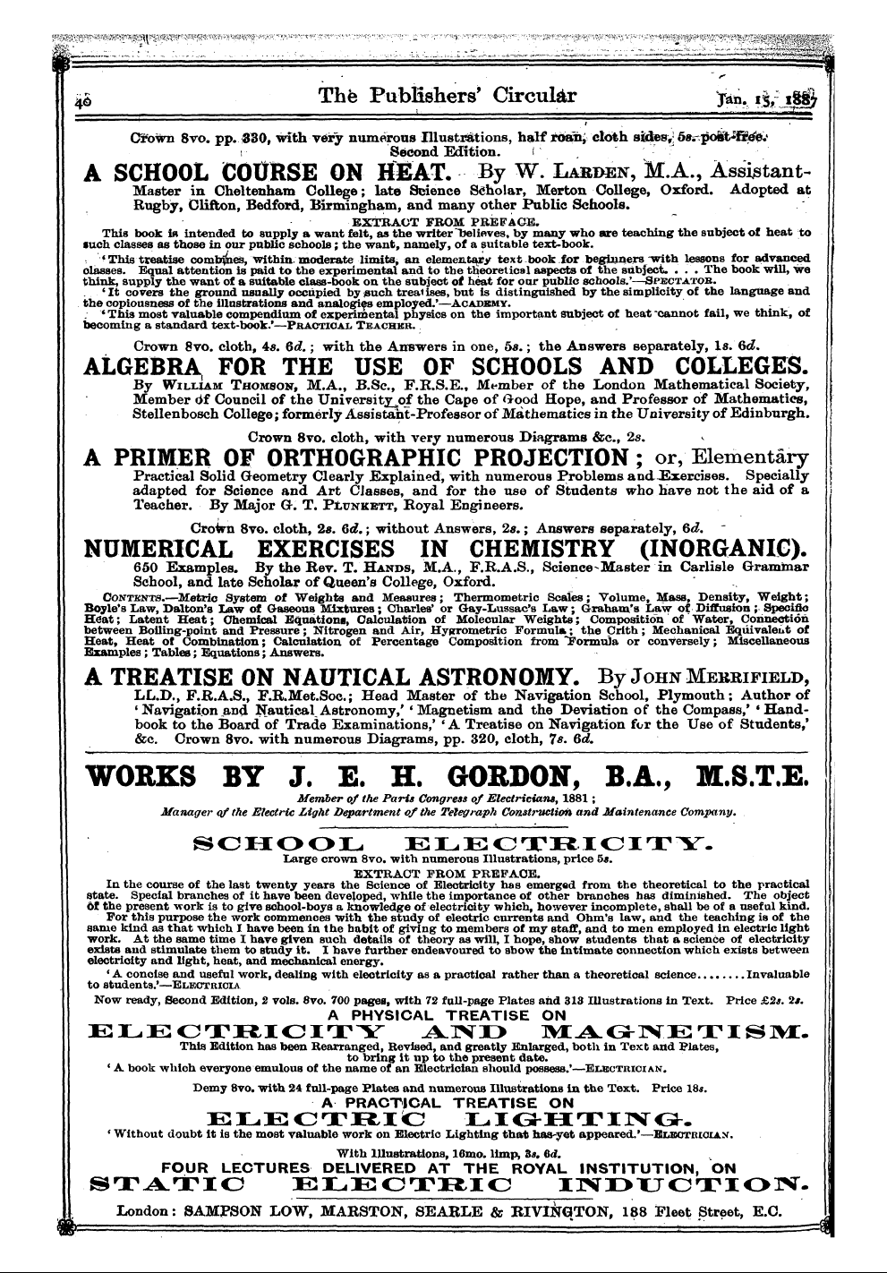 Publishers’ Circular (1880-1890): jS F Y, 1st edition - 46 Thfe Pubeshers' Circular Jan. *S/ I8f...