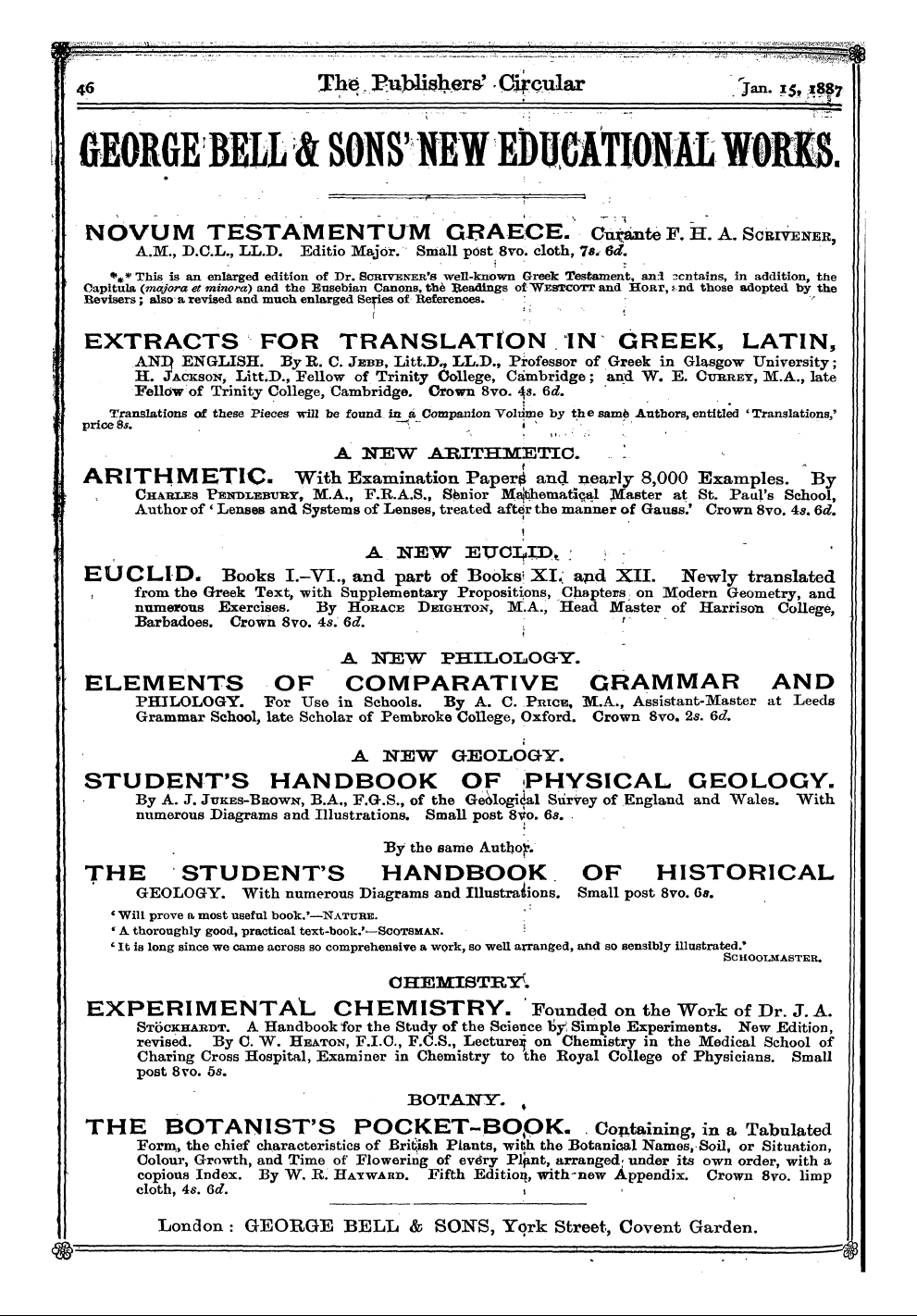 Publishers’ Circular (1880-1890): jS F Y, 1st edition - Ad04901